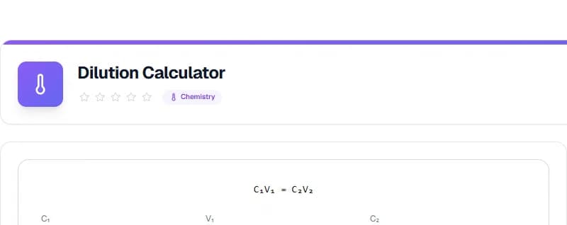 Dilution Calculator — أداة الكيمياء مجانية أونلاين