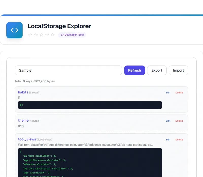 LocalStorage Explorer — Free Online Developer Tool