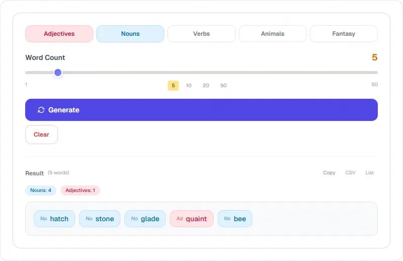 Random Word Generator — أداة الإبداعية مجانية أونلاين