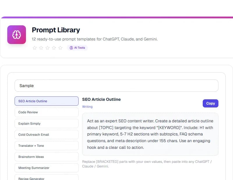 Prompt Library — 12 Ready-to-Use AI Prompts