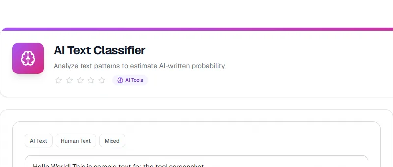 Screenshot of AI Text Classifier tool - Taskly.tools