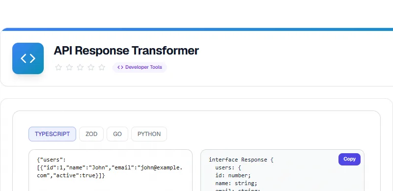 Screenshot of API-Antworttransformator tool - Taskly.tools
