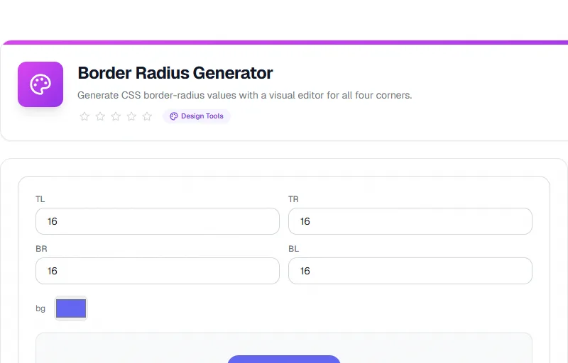 Screenshot of Border Radius Generator tool - Taskly.tools