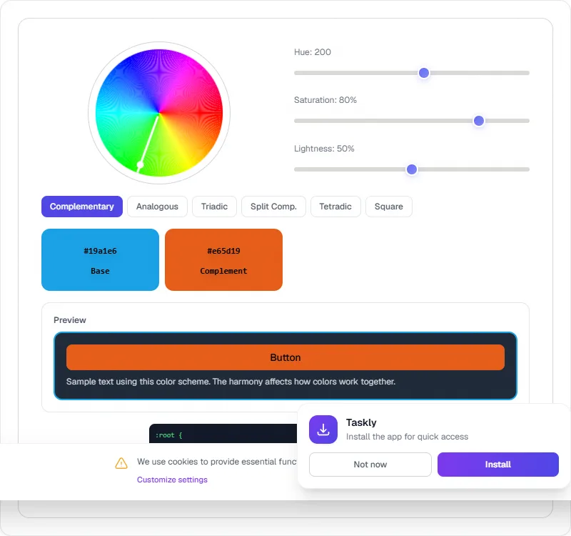 Screenshot of Color Theory Explorer tool - Taskly.tools