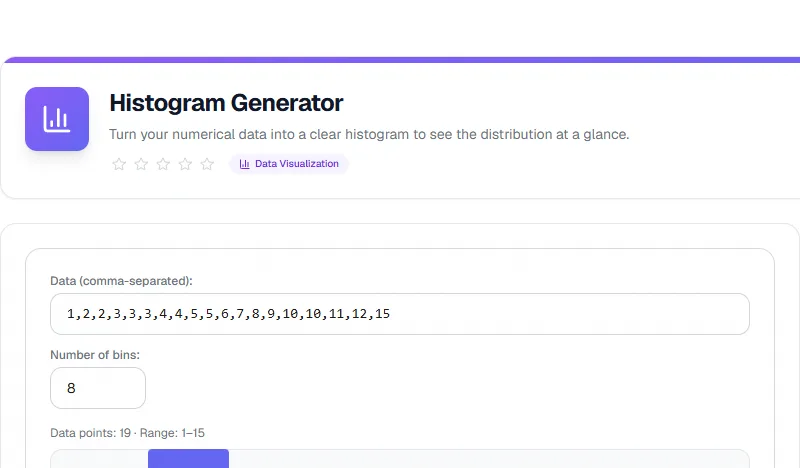 Screenshot of Histogram Generator tool - Taskly.tools