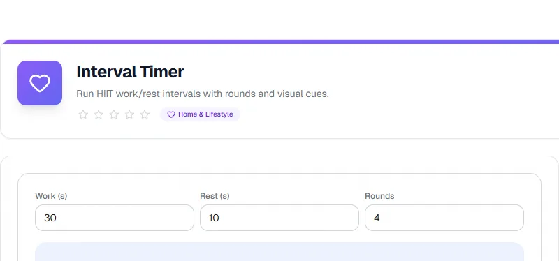 Screenshot of Interval Timer tool - Taskly.tools
