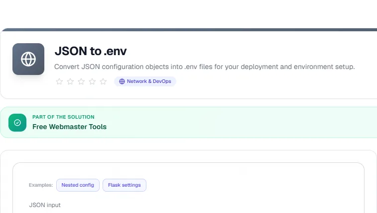 Screenshot of JSON to .env tool - Taskly.tools