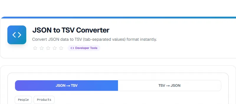 Screenshot of Json zu TSV tool - Taskly.tools