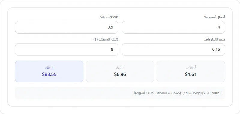 Screenshot of Calculateur de coût de lessive tool - Taskly.tools