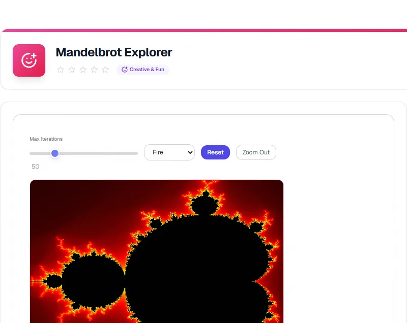 Screenshot of Mandelbrot Explorer tool - Taskly.tools