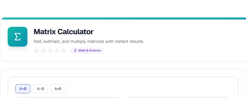 Screenshot of Matrix Calculator tool - Taskly.tools