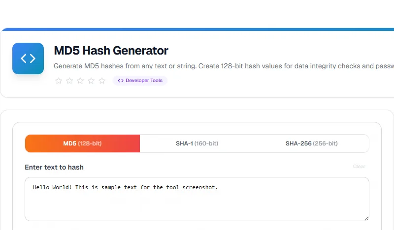 Screenshot of MD5-Hash-Generator tool - Taskly.tools