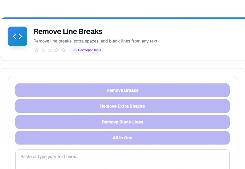 Screenshot of Remove Line Breaks tool - Taskly.tools