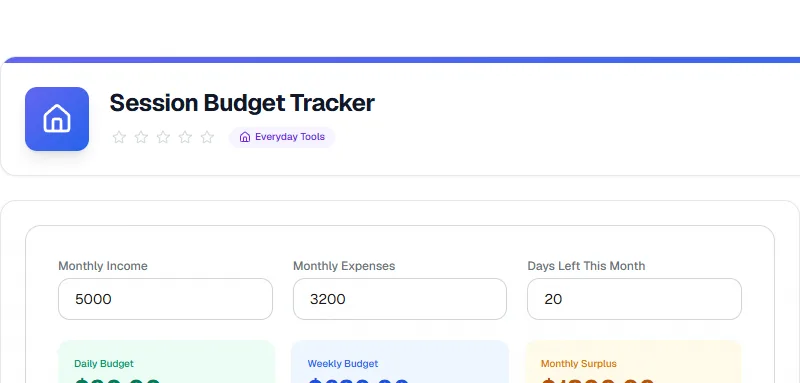 Screenshot of Session Budget Tracker tool - Taskly.tools