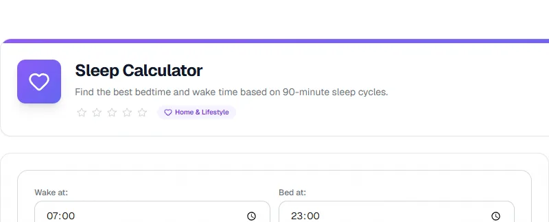 Screenshot of Sleep Calculator tool - Taskly.tools