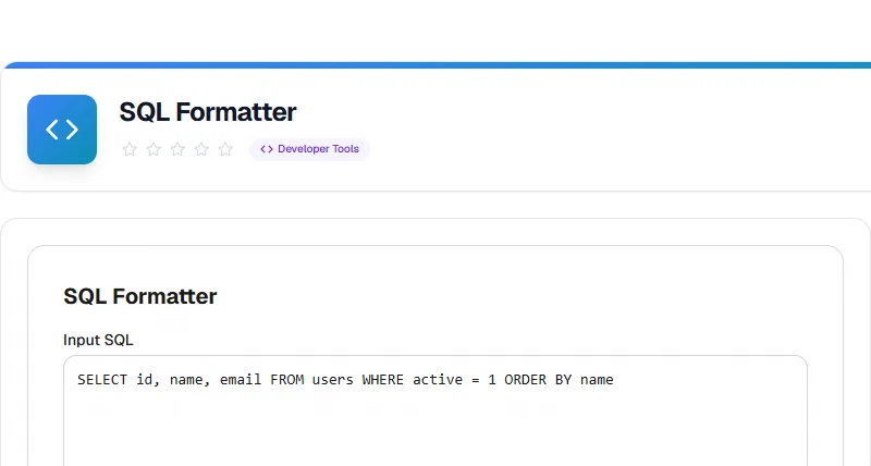 Screenshot of SQL Formatter tool - Taskly.tools