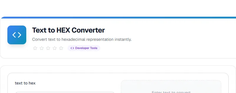 Screenshot of Text to HEX Converter tool - Taskly.tools