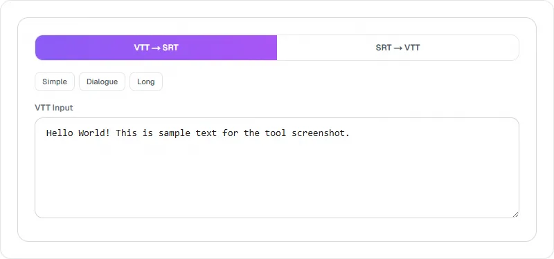 Screenshot of VTT-zu-SRT-Wandler tool - Taskly.tools