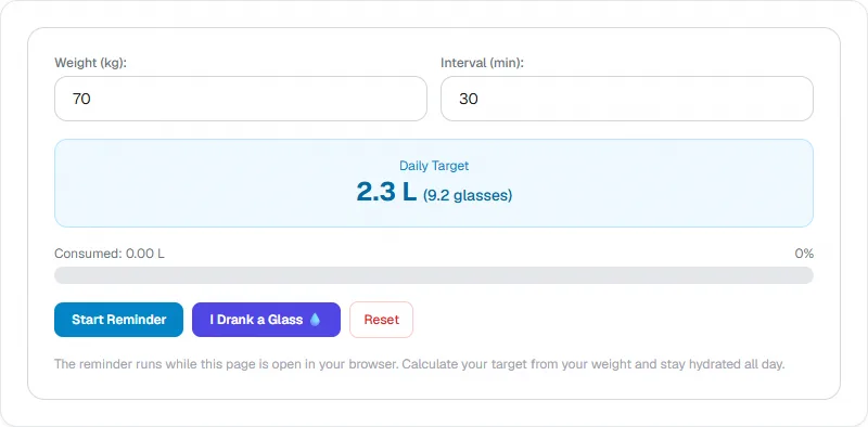 Screenshot of Recordatorio de agua tool - Taskly.tools